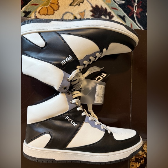 FCUK (French Connection UK) Size 11 Mid-Top Colorblocked Black-White Sneakers - Picture 1 of 5
